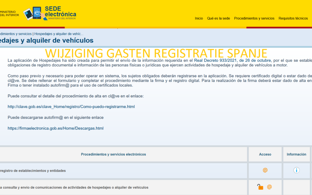 WIJZIGING GASTEN REGISTRATIE SPANJE